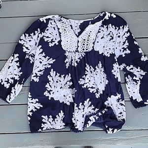 3/4 Sleeve Crown and Ivy, XL, navy and white